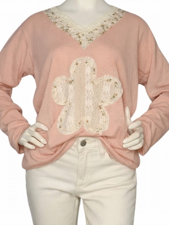 POL Tops - POL Zinnia Pink Floral Cactus Applique Boho Long Sleeve Top Medium